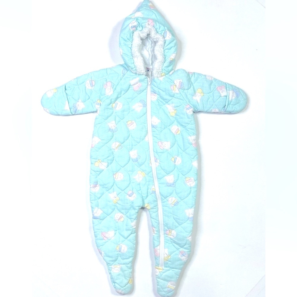 Vintage Baby Blue Quilted Jumpsuit with Hood